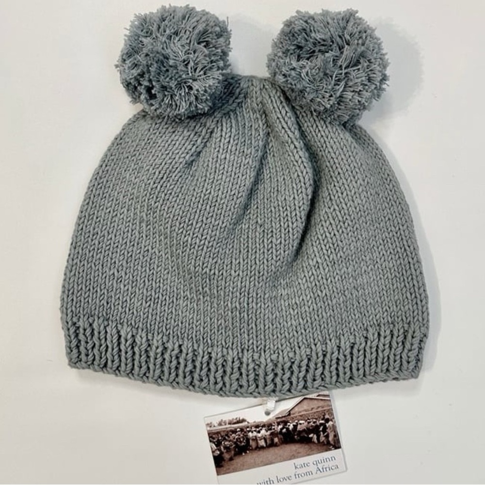 RARE NWT Kate Quinn WLFA Hand Knit Pom Pom Hat 12-24M Kenya Artisan